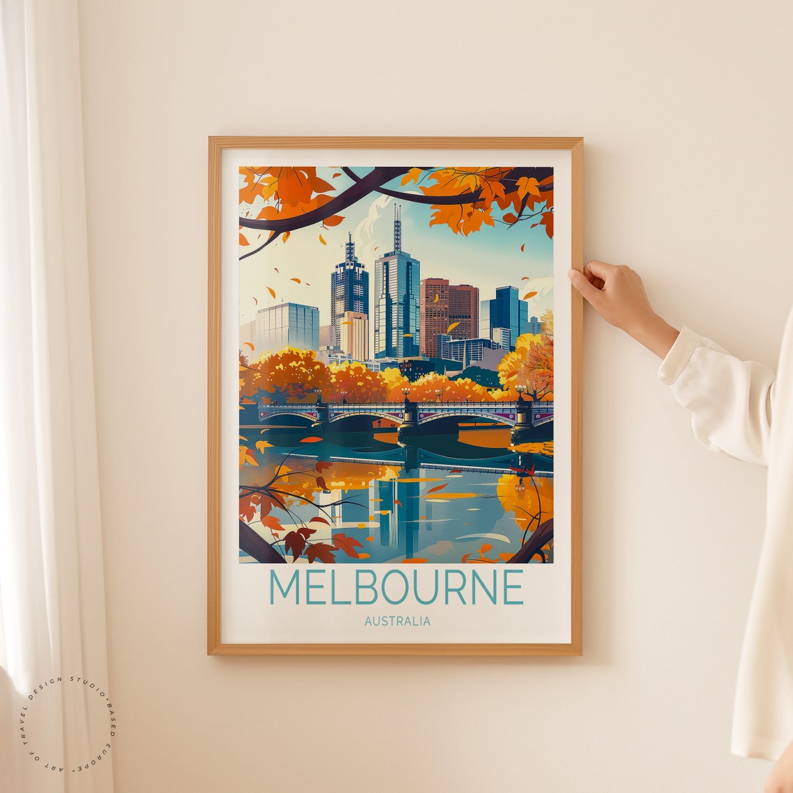 Melbourne Australia Autumn Skyline River Bridge Cityscape Poster - Image 2