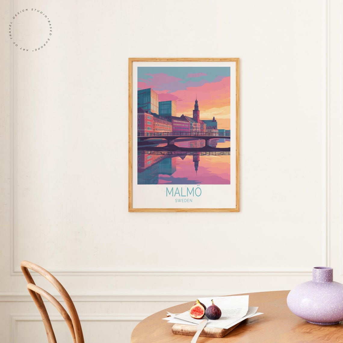 Malmo Sweden Sunset Skyline River Bridge Reflection Travel Poster - Image 4