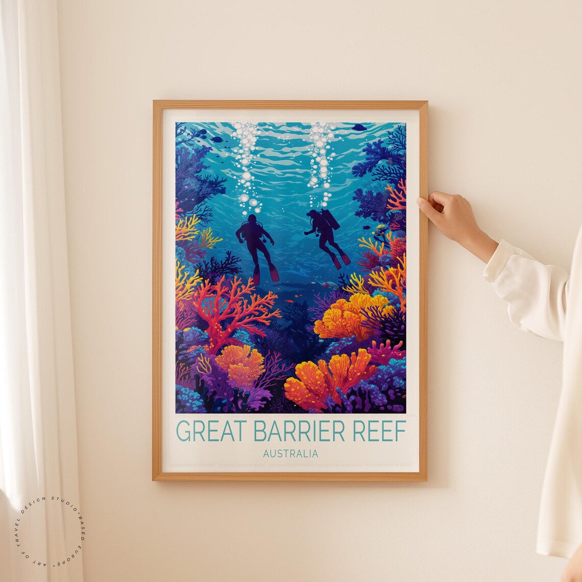 Great Barrier Reef Australia Divers Silhouette Coral Travel Poster - Image 5