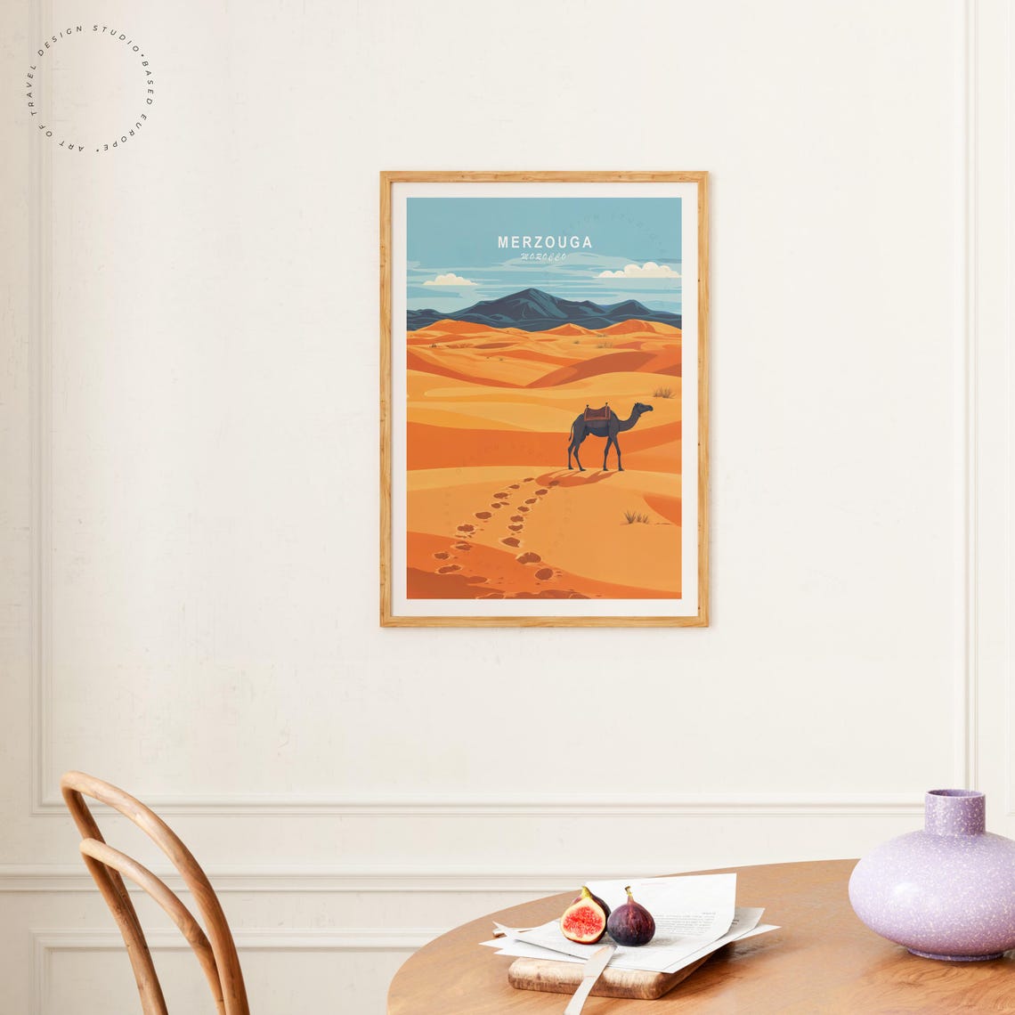 Merzouga Morocco Lone Camel Sahara Desert Dunes Vintage Art Poster - Image 4