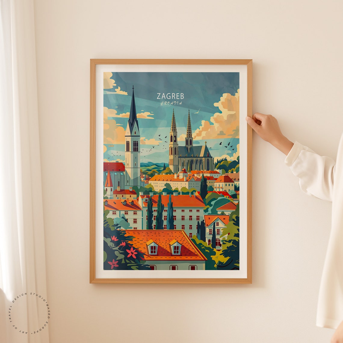 Zagreb Croatia Cathedral Twin Spires Red Rooftop Skyline Poster - Image 2