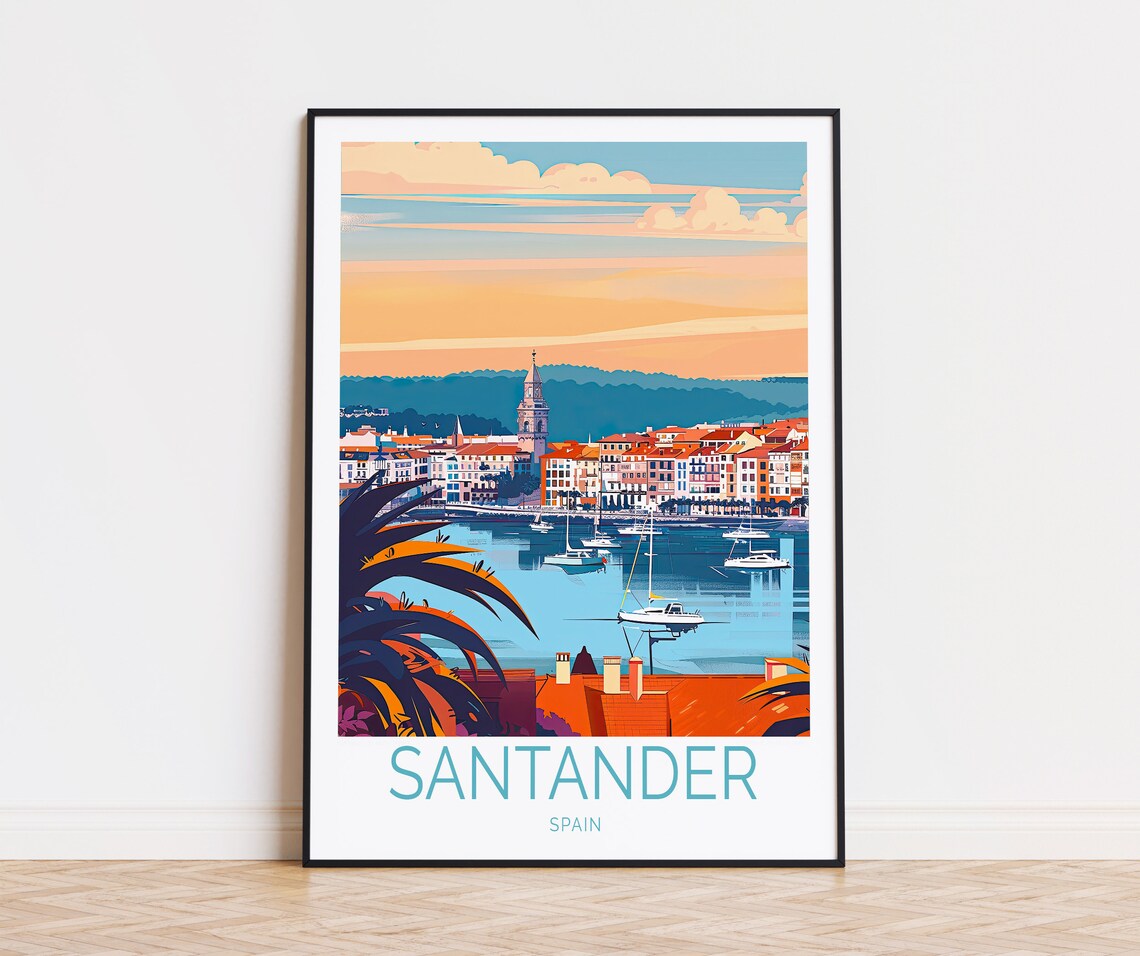 Santander Travel Poster, Spain Coast Wall Art Print