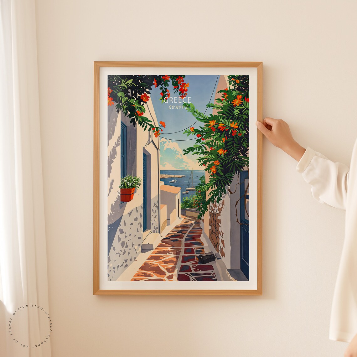 Greece Island Alley Bougainvillea Sea View Mediterranean Travel Poster - Image 2