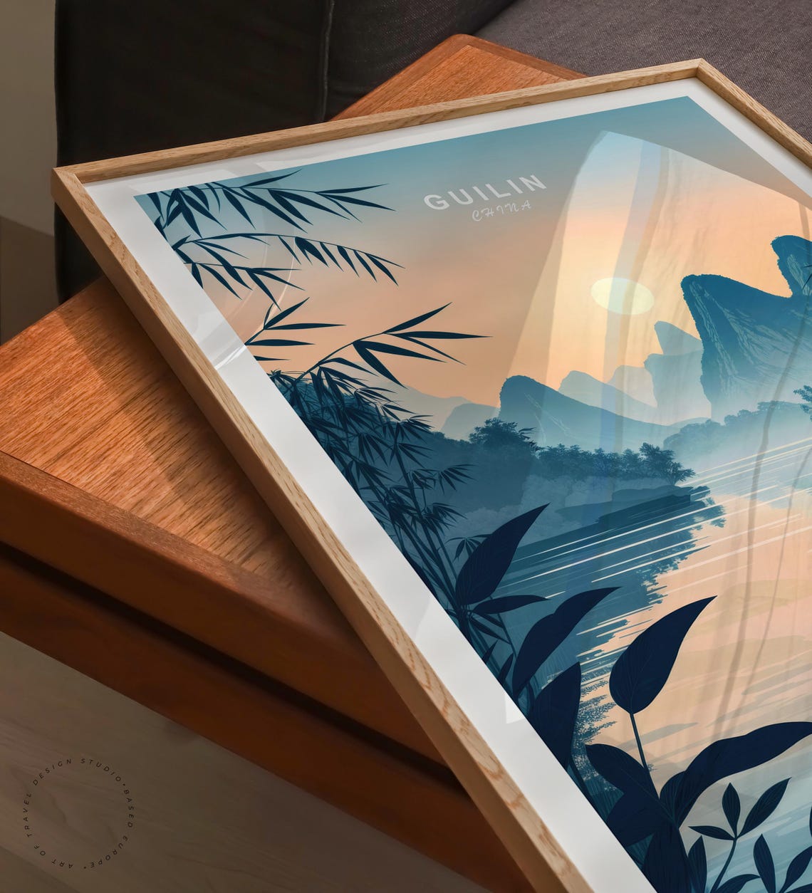Guilin China Karst Mountains Sunset River Bamboo Vintage Travel Poster - Image 6