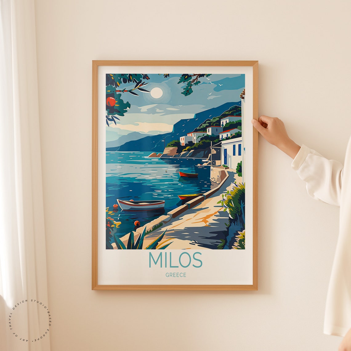 Milos Greece Harbor Fishing Boats Whitewashed Village Poster - Image 2