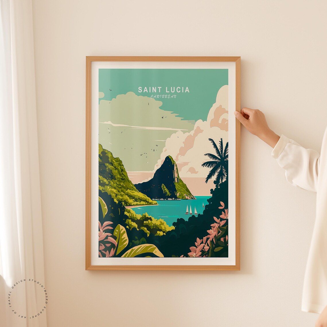 Saint Lucia Caribbean Pitons Sailboats Tropical Island Travel Poster - Image 2