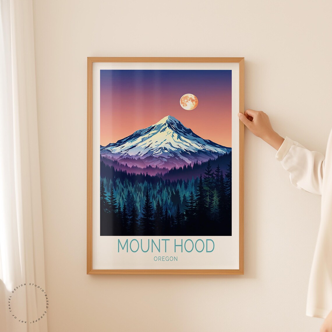 Mount Hood Oregon Moonrise Snow Peak Forest Twilight Travel Poster - Image 2