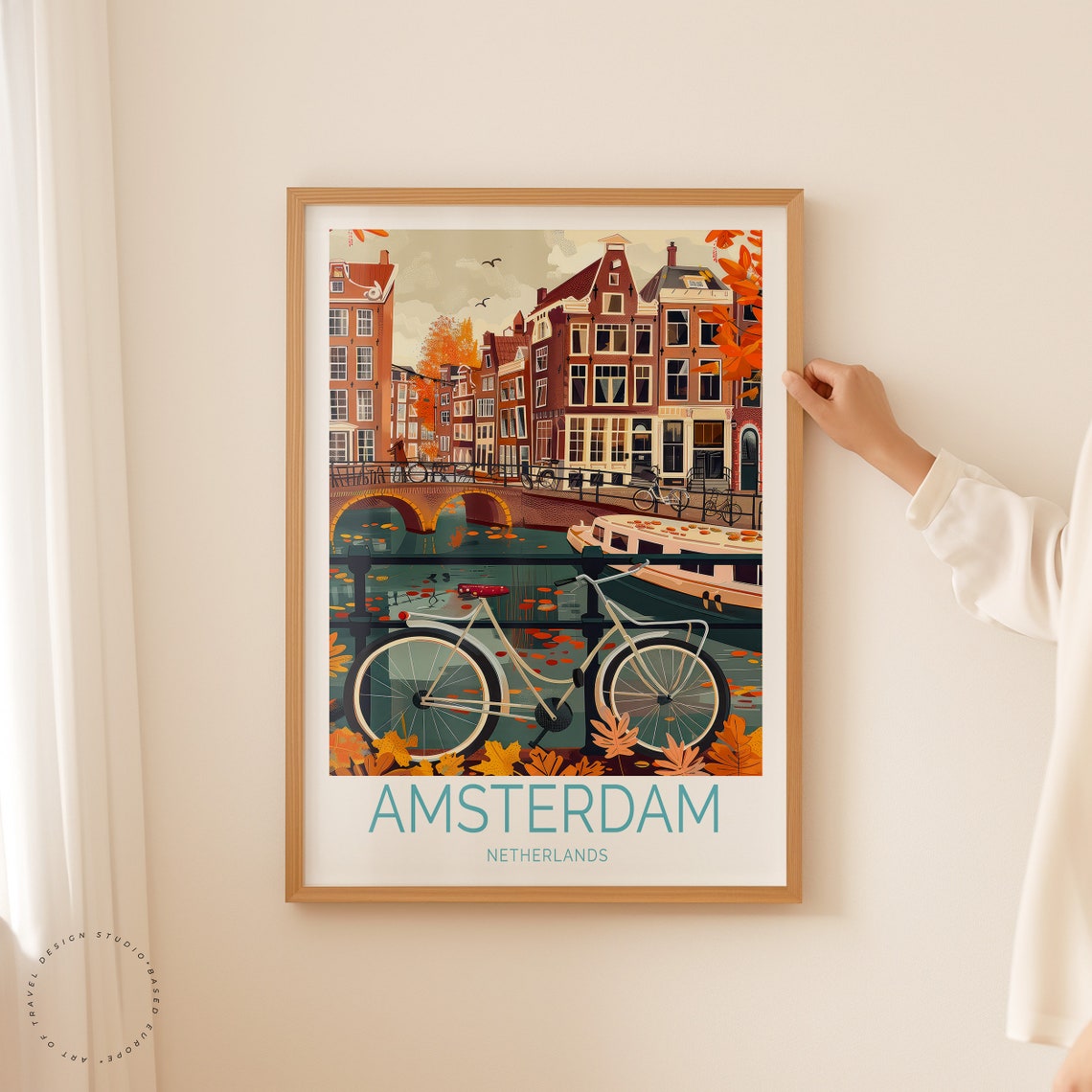 Amsterdam Netherlands Canal Bike Autumn Vintage Travel Poster - Image 2