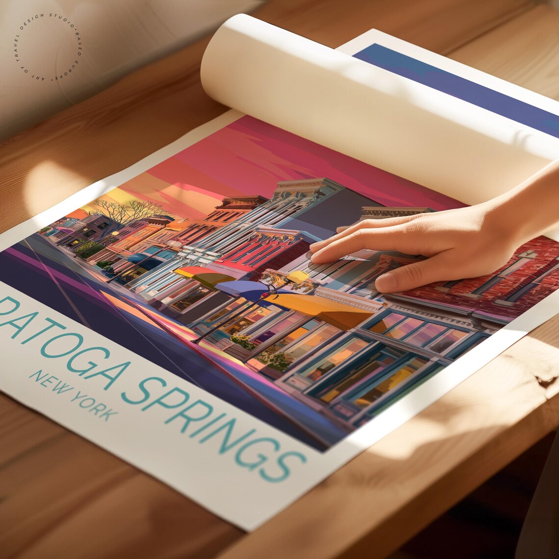 Saratoga Springs New York Sunset Downtown Main Street Travel Poster - Image 2