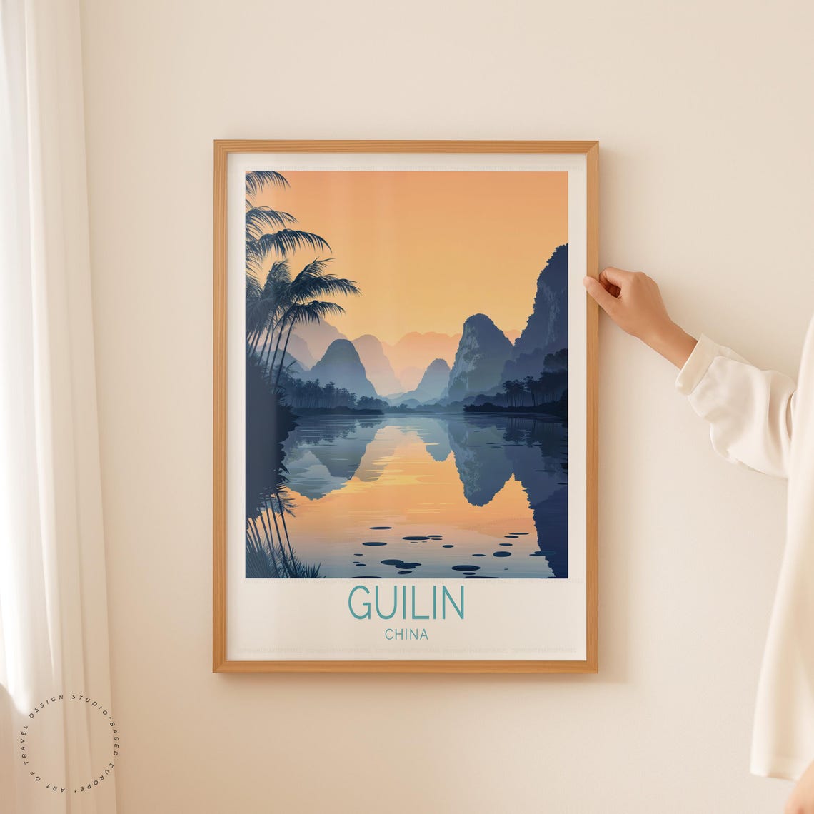 Guilin China Orange Sunset Karst Peaks River Reflection Art Poster - Image 5