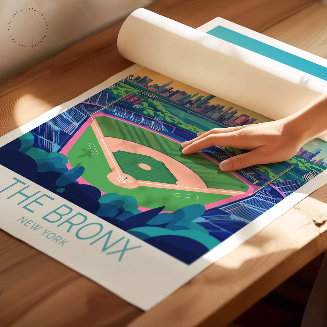 The Bronx New York Baseball Stadium City Skyline Vintage Travel Poster - Image 2