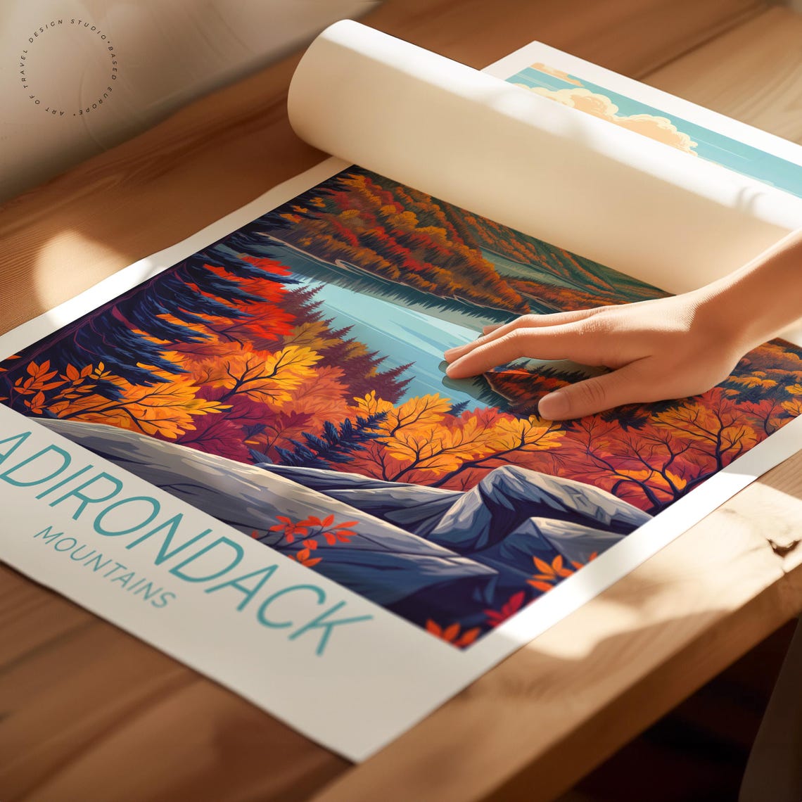 Adirondack Mountains Fall Foliage Lake Valley Orange Trees Poster - Image 2