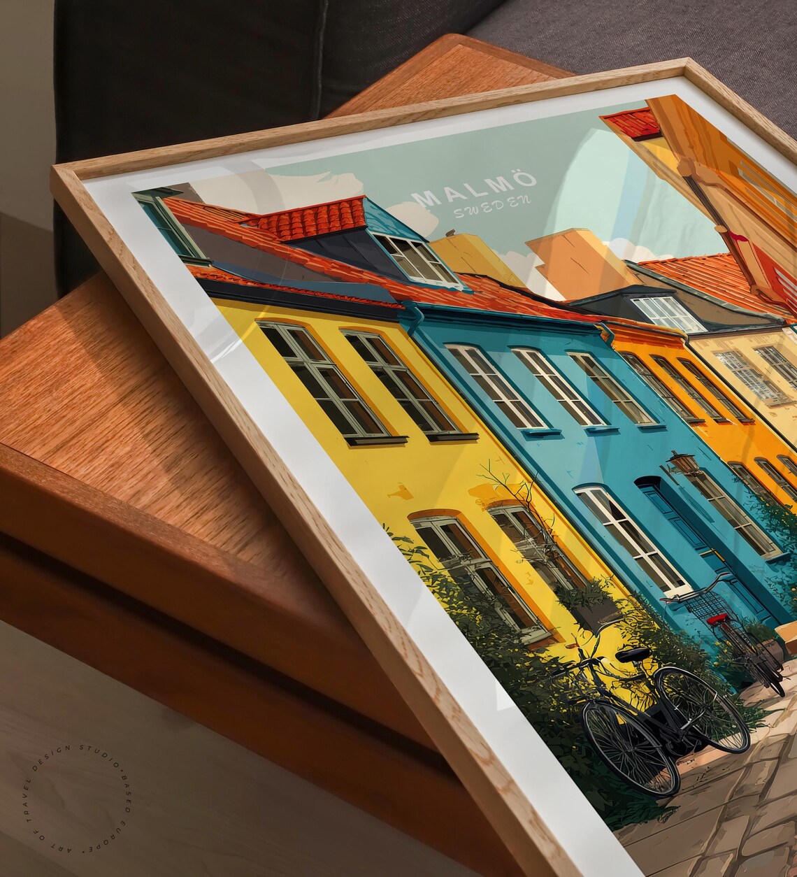 Malmo Sweden Colorful Old Town Street Bicycles Brick Lane Travel Poster - Image 6