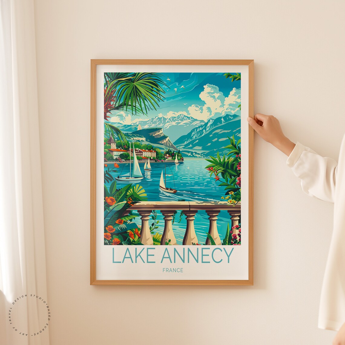 Lake Annecy France Sailboats Alpine Mountains Terrace Travel Poster - Image 2