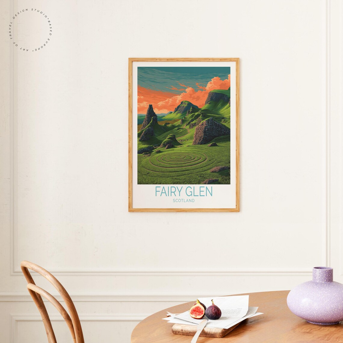 Fairy Glen Scotland Green Hills Rocky Sunset Glow Travel Poster - Image 4