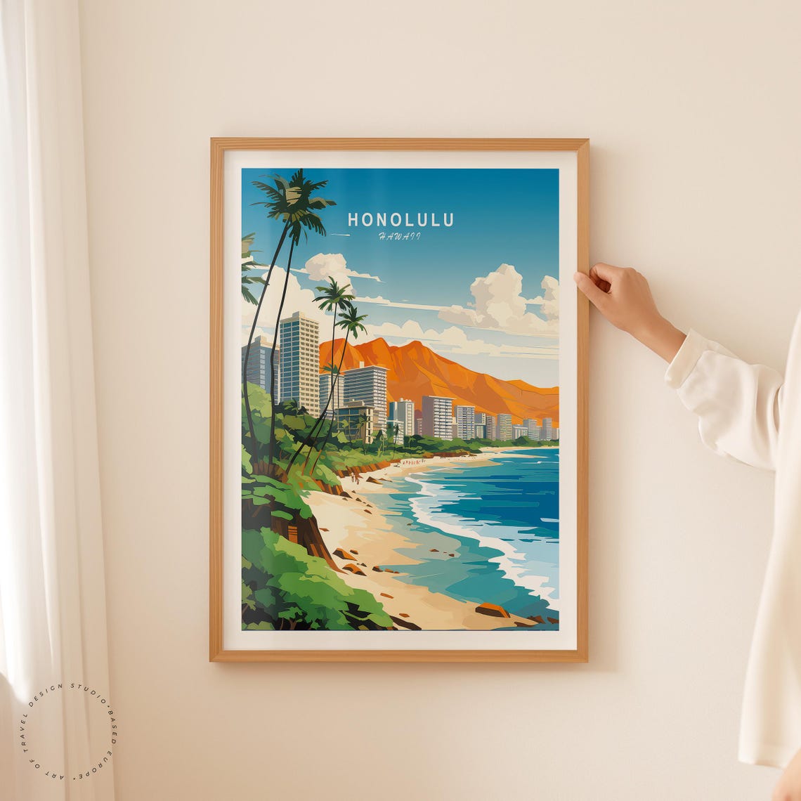 Honolulu Hawaii Waikiki Beach Diamond Head Crater Coast Travel Poster - Image 2