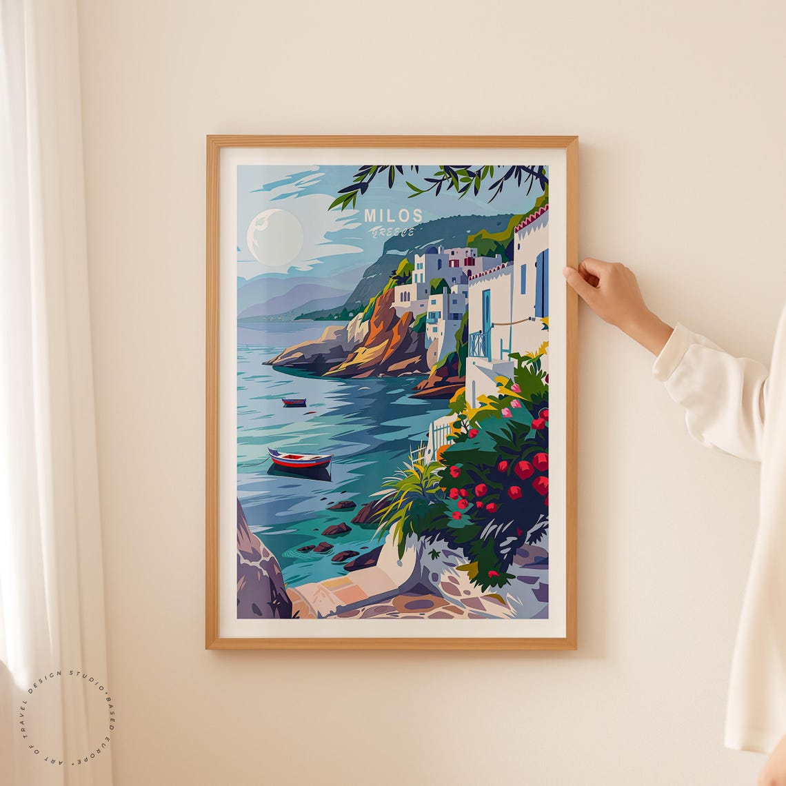 Milos Greece Whitewashed Cliffside Village Aegean Sea View Poster - Image 2