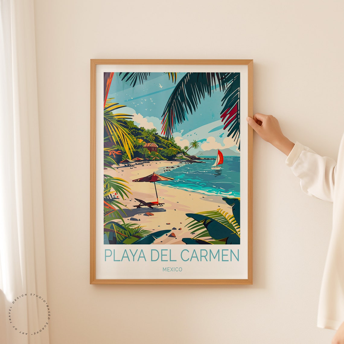 Playa del Carmen Mexico Tropical Beach Palm Fronds Ocean Poster - Image 2