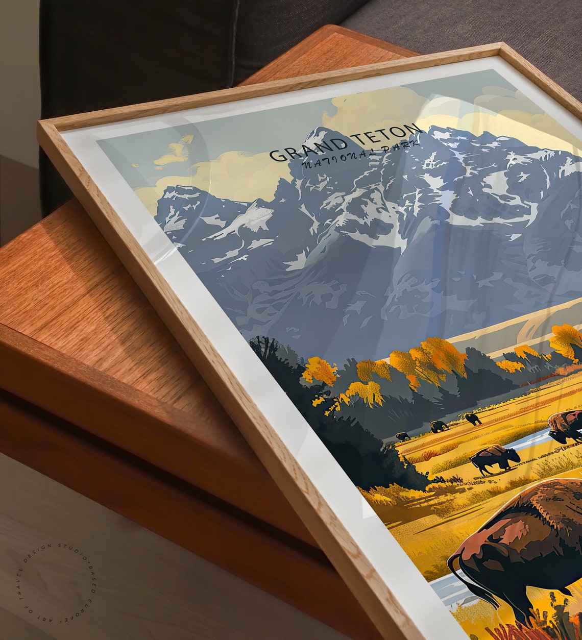 Grand Teton National Park Grazing Bison Close View Travel Poster - Image 3