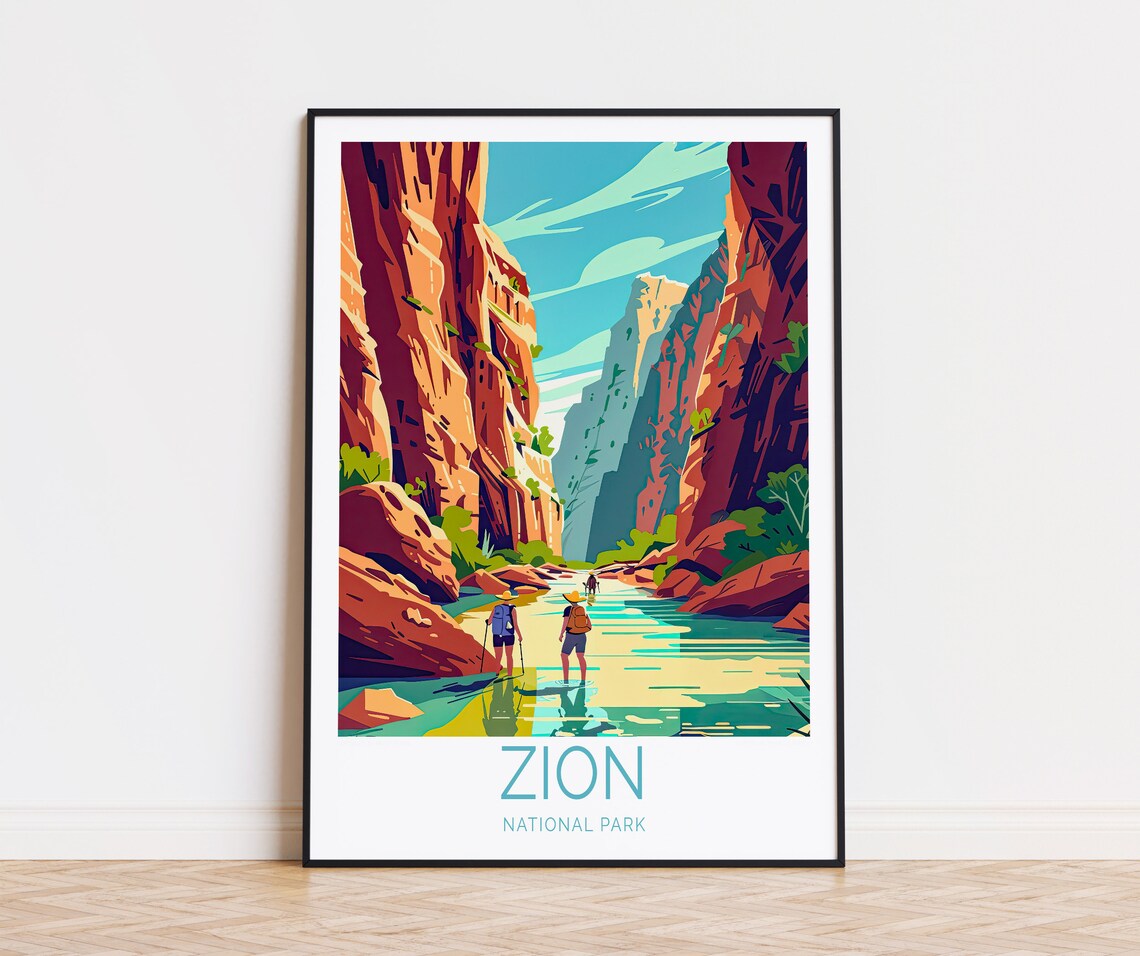 Zion National Park Red Canyon River Hiking Narrows Travel Poster