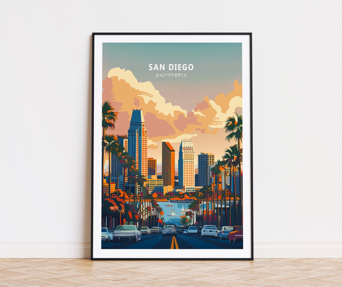 San Diego California Downtown Skyline Sunset Palm City Wall Art