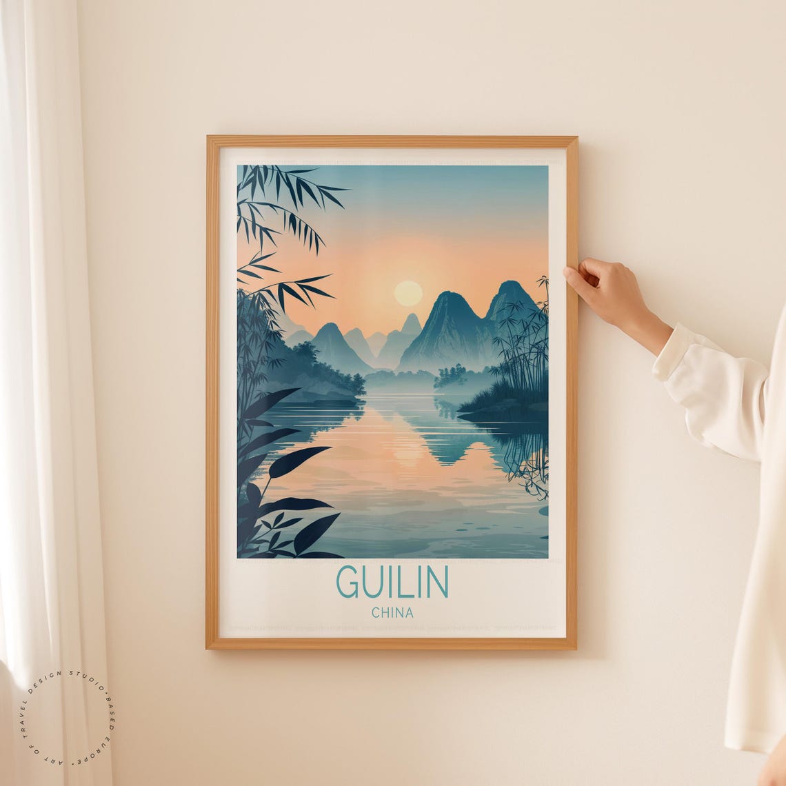 Guilin China Karst Mountains River Sunset Minimalist Travel Poster - Image 5
