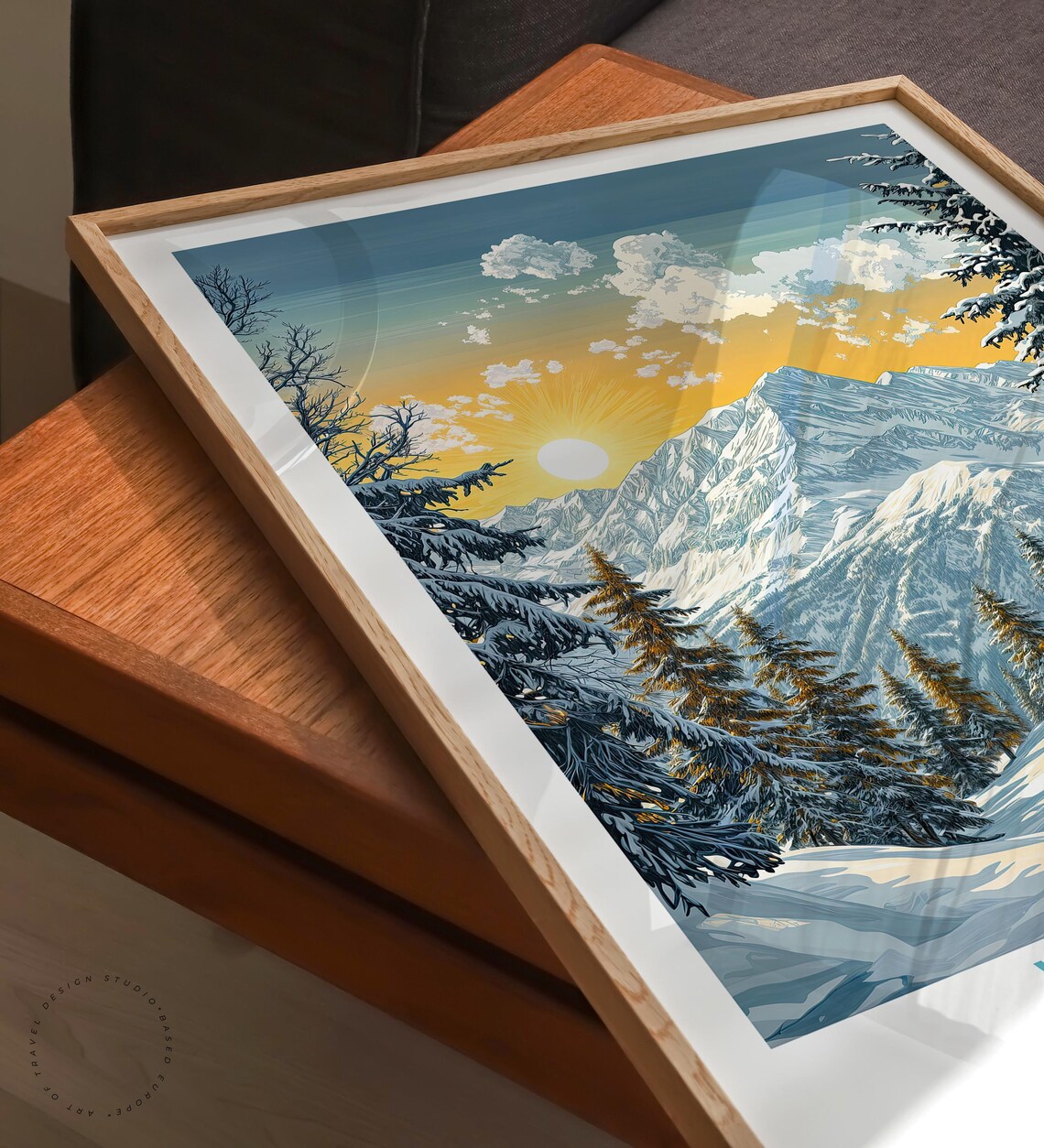 Verbier Switzerland Sunrise Skier Alpine Slopes Bottom Title Poster - Image 3