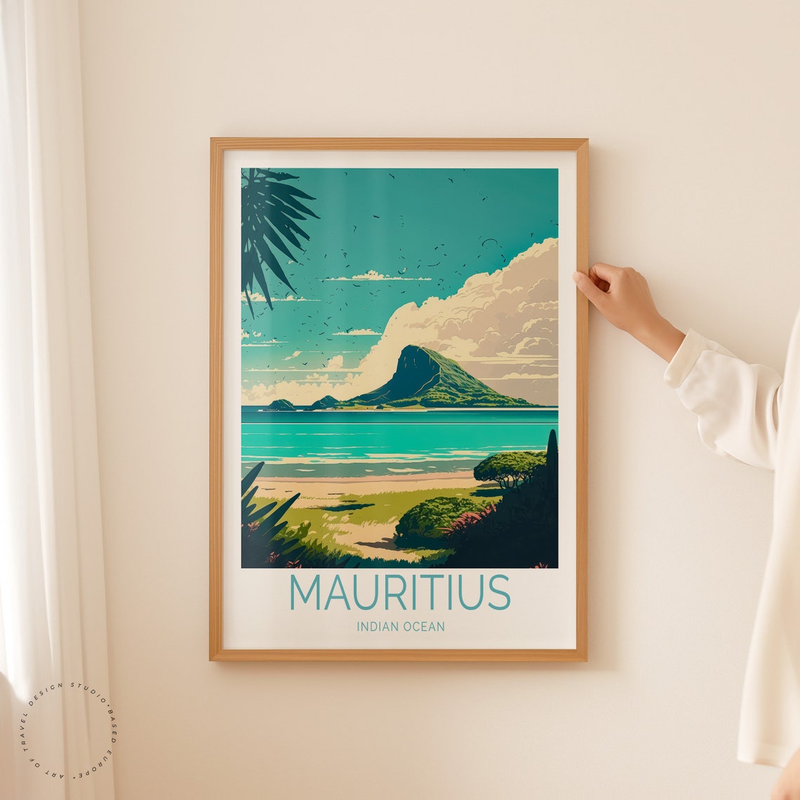 Mauritius Le Morne Mountain Beach Seagulls Vintage Travel Poster - Image 2