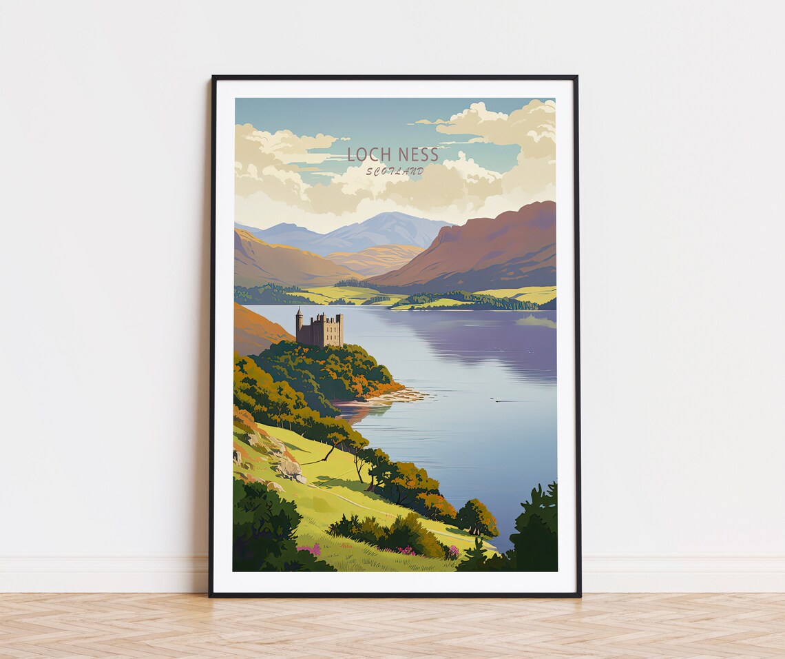 Loch Ness Scotland Vintage Style Loch and Castle Travel Poster