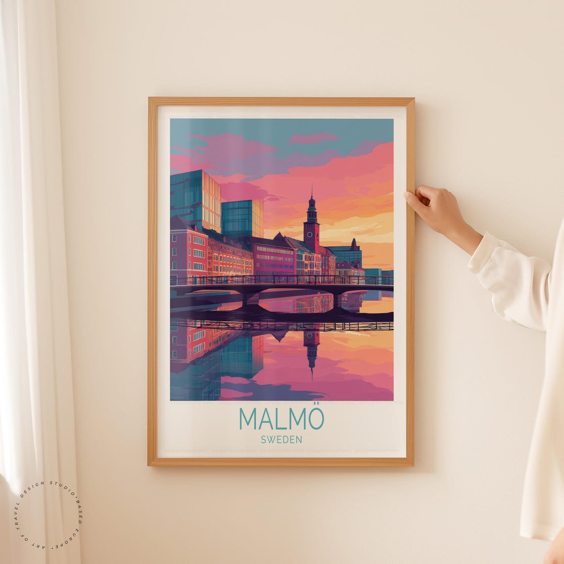 Malmo Sweden Sunset Skyline River Bridge Reflection Travel Poster - Image 5