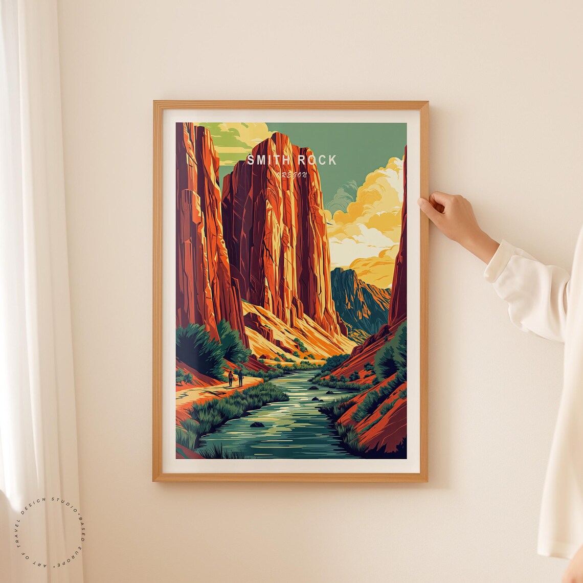 Smith Rock Oregon Sunset Red Canyon River Retro Travel Poster - Image 2