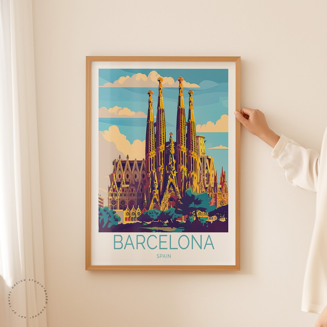 Barcelona Sagrada Familia Gaudi Spires Golden Illustration Poster - Image 3