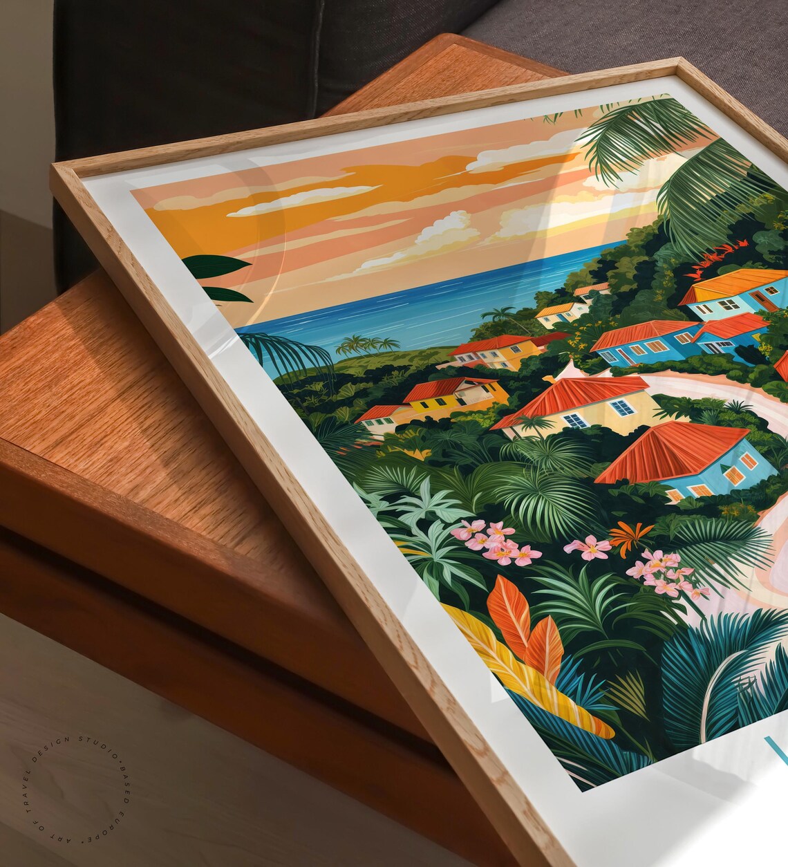 Kingston Jamaica Sunset Village Road Ocean View Tropical Travel Poster - Image 6