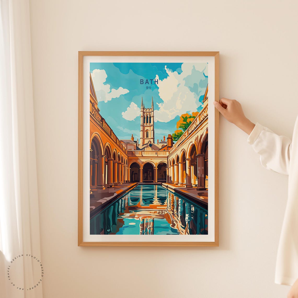 Bath UK Roman Baths Great Bath Abbey Tower Historic Travel Poster - Image 2