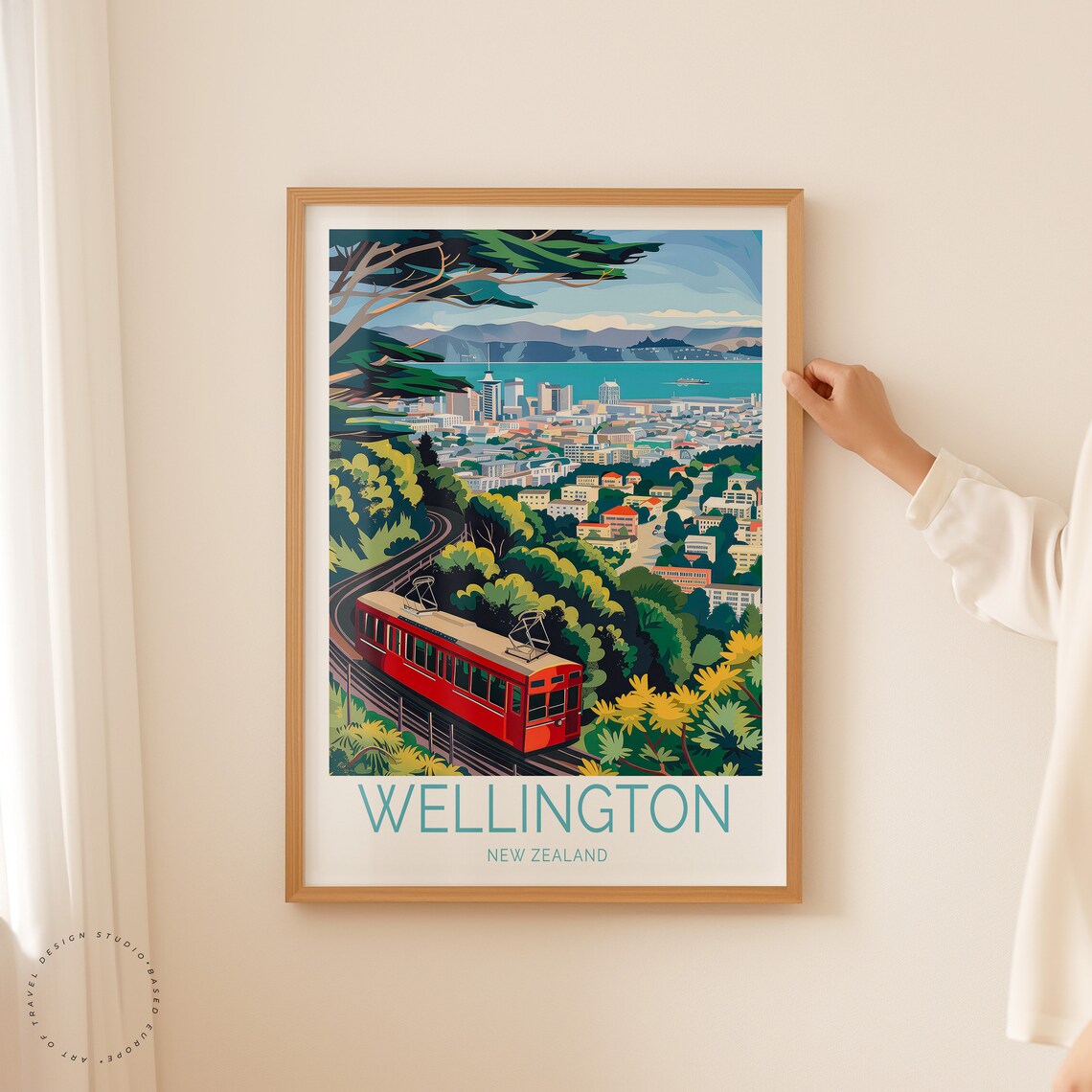 Wellington New Zealand Red Cable Car City Harbor Travel Poster - Image 2
