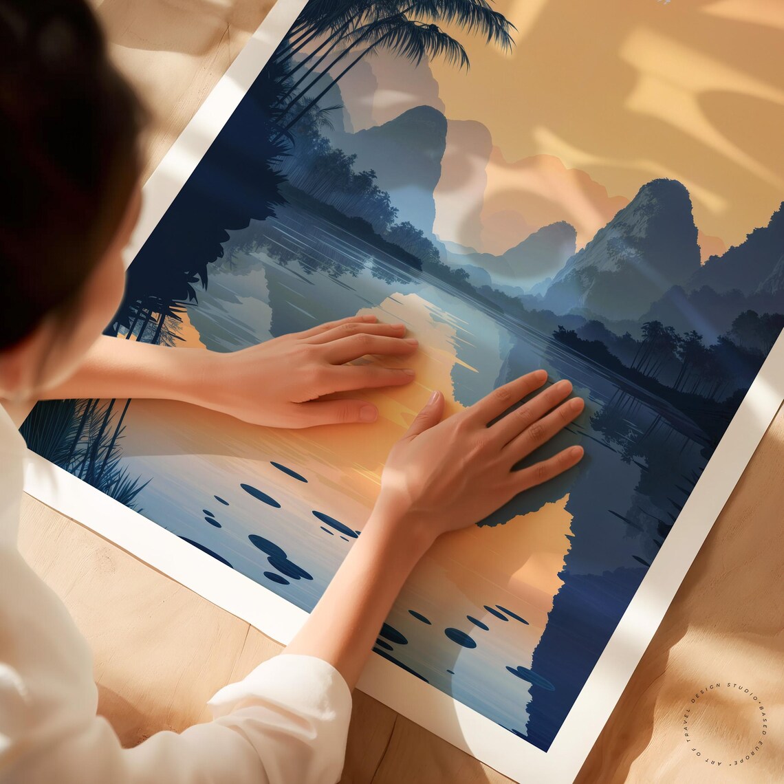 Guilin China Golden Karst Sunrise River Reflection Palm Poster - Image 3