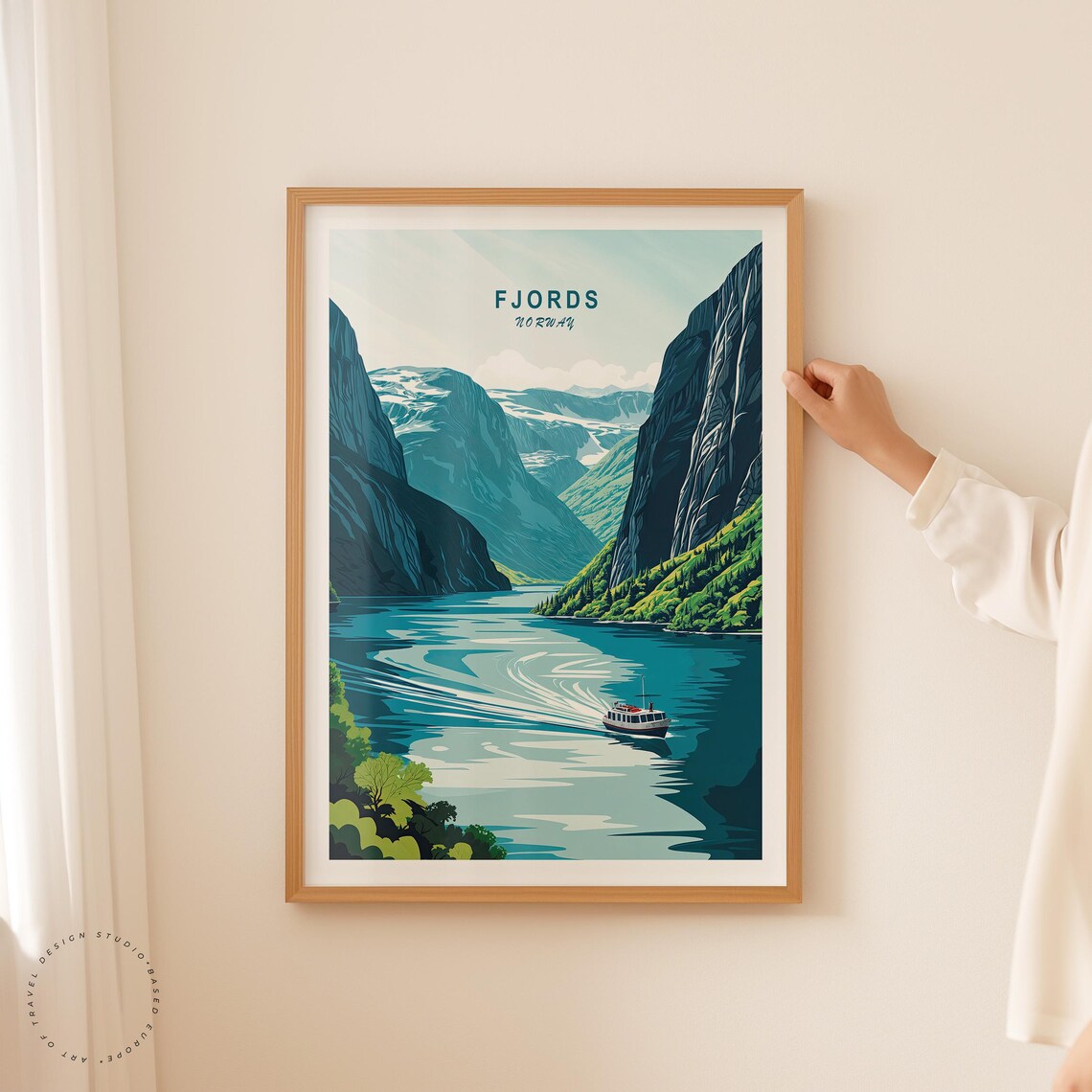 Fjords Norway Fjord Cruise Boat Scene With Title At Top Poster - Image 2