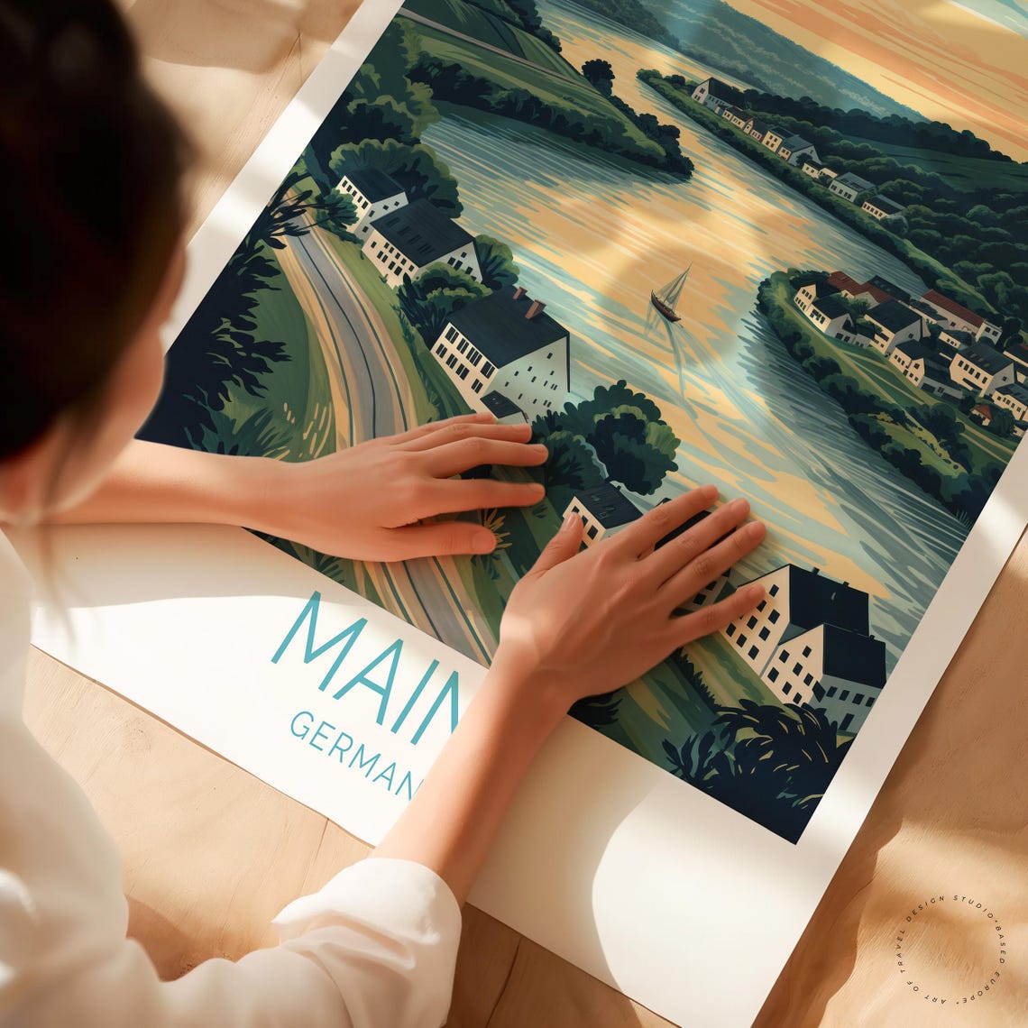 Mainz Germany Riverside Town River Bend Sailboat Vintage Travel Poster - Image 3