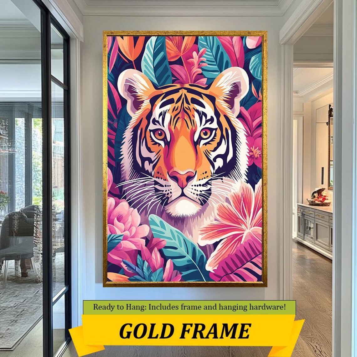 Colorful Tiger Face Tropical Foliage Exotic Jungle Wildlife Art Poster - Image 5