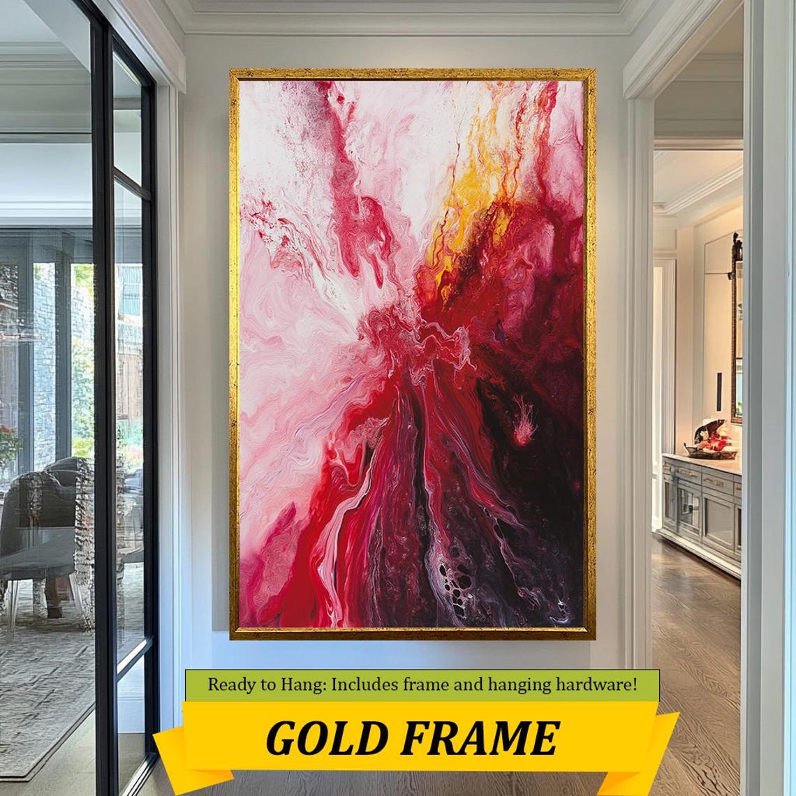Red Abstract Fluid Art Marble Swirl White Gold Modern Wall Poster - Image 5