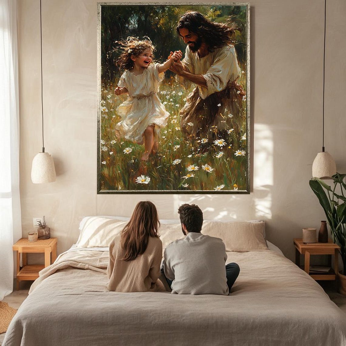 Jesus Dancing Joyfully With Little Girl In Daisy Field Poster - Image 2