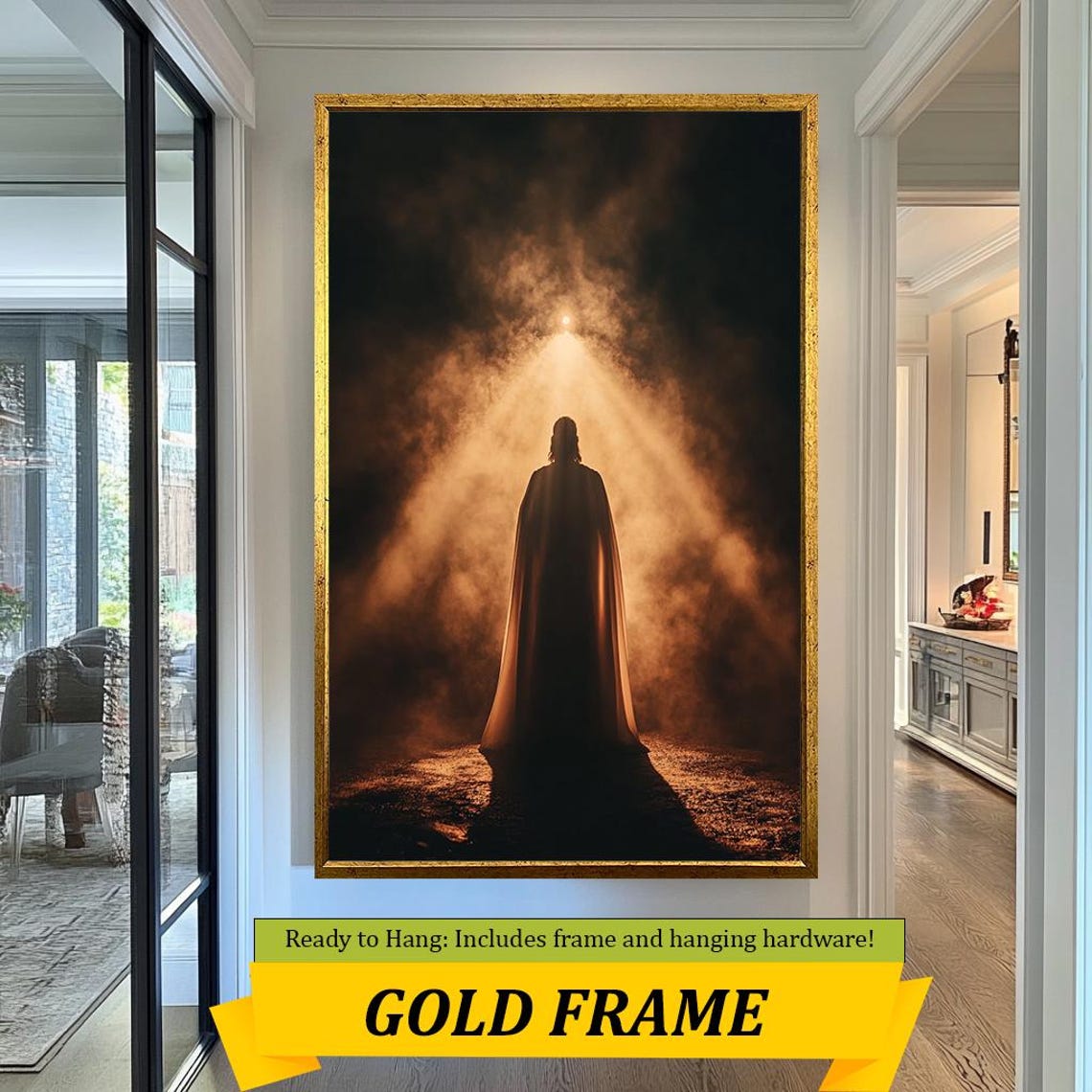 Jesus Silhouette Walking Toward Golden Divine Light Spiritual Poster - Image 5