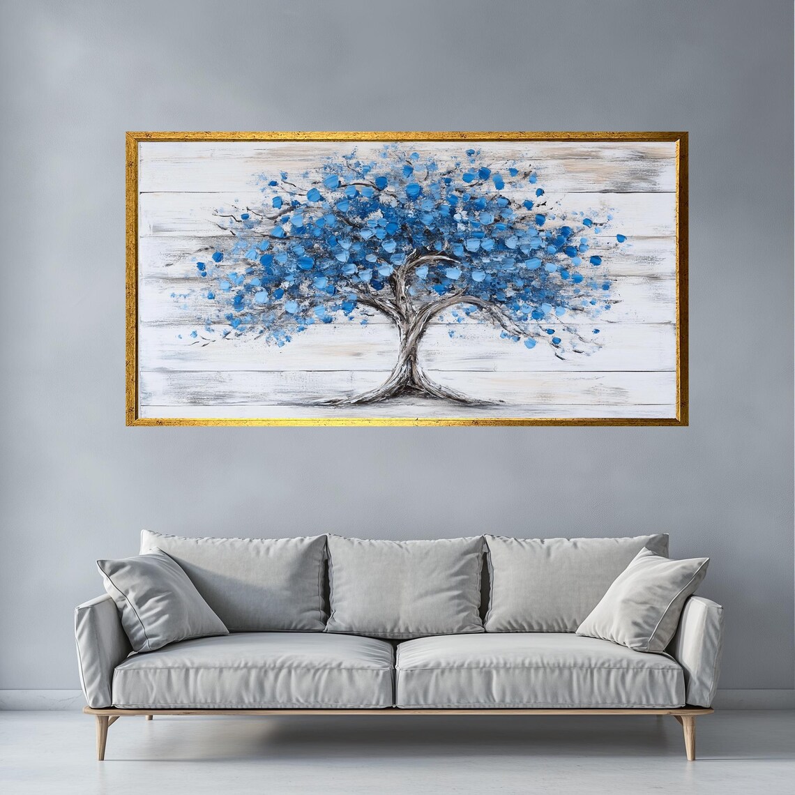 Modern Blue Tree Palette Knife Painting, Abstract - Image 5
