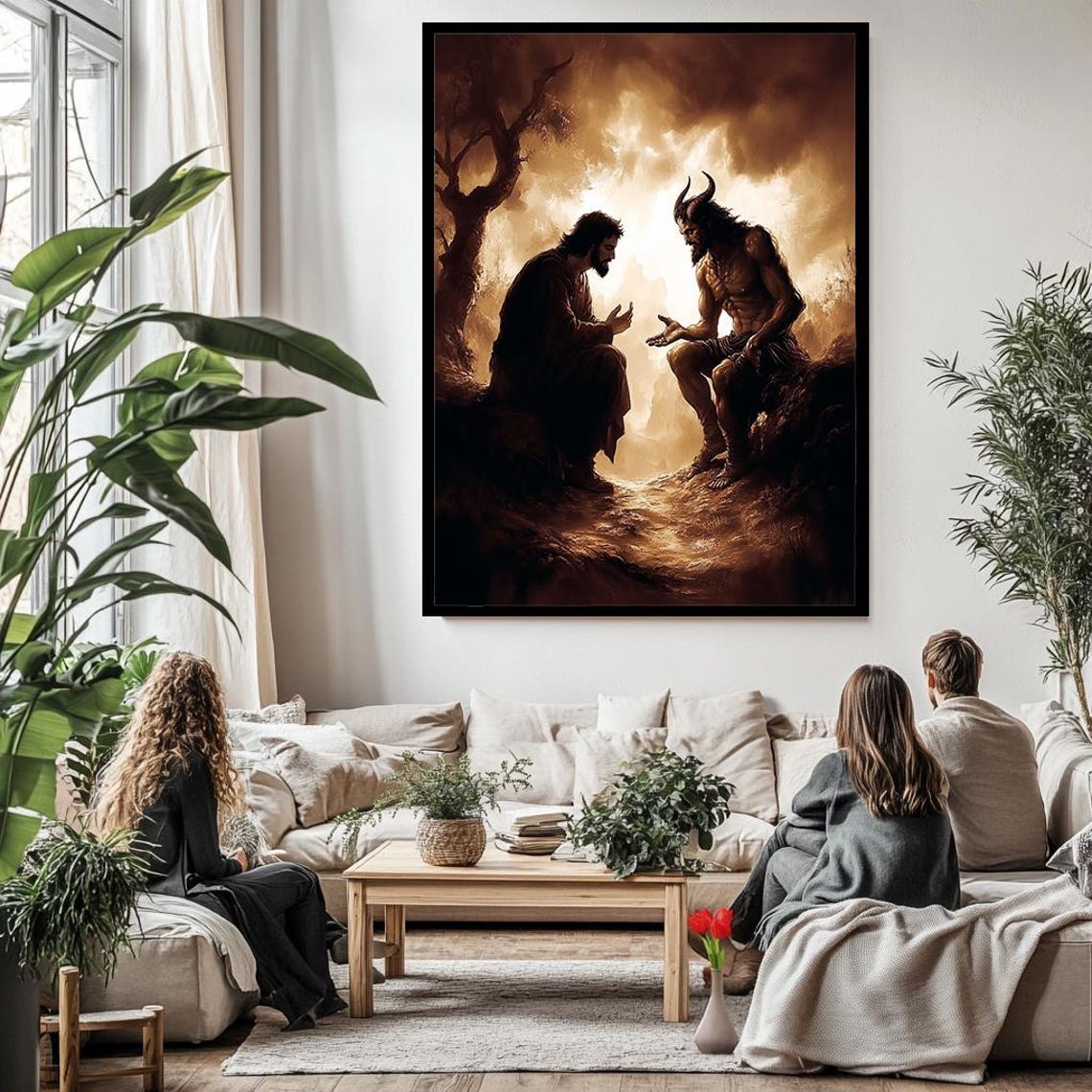 Jesus Facing The Devil In The Desert Temptation Biblical Art Poster - Image 3