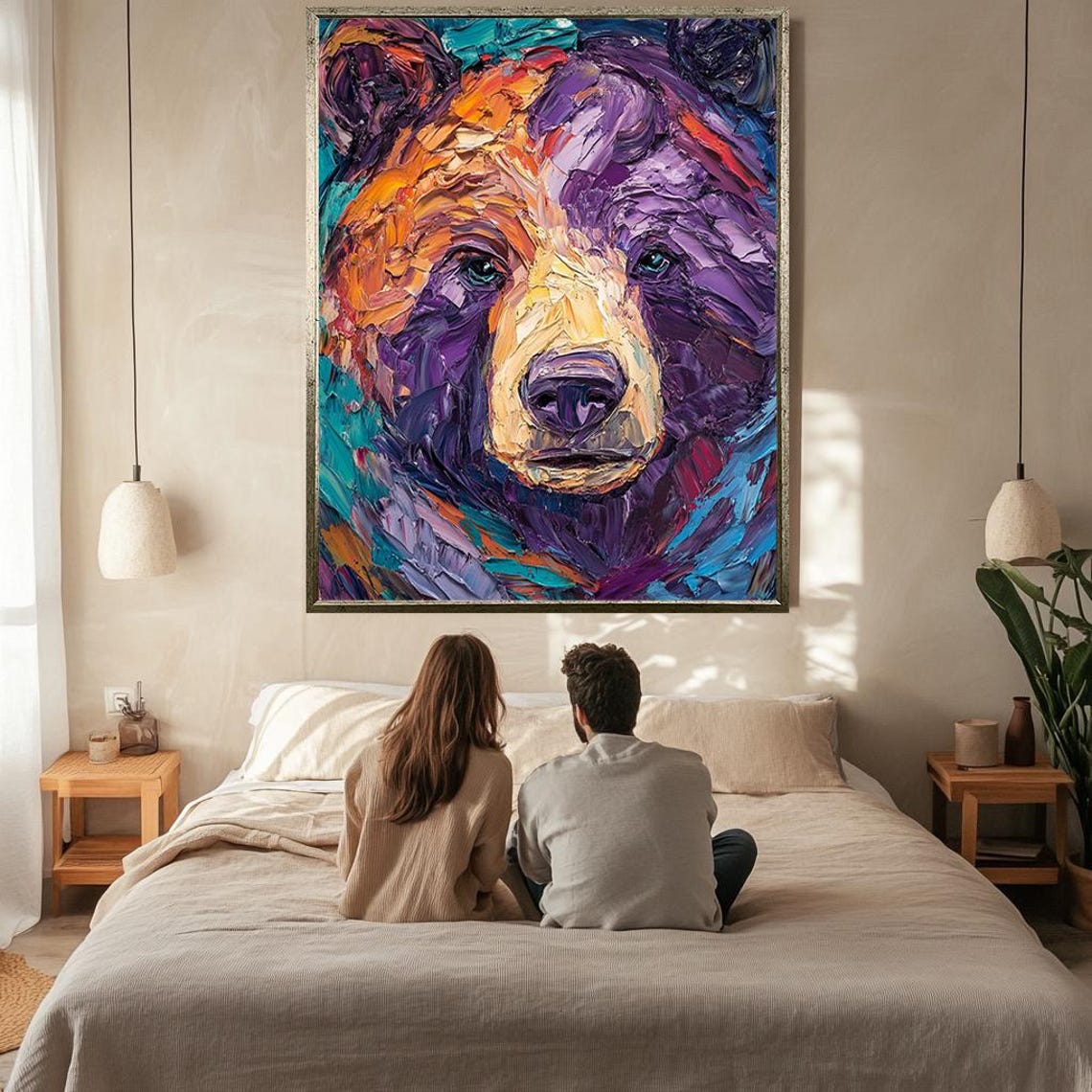 Colorful Abstract Bear Art Vibrant Textured Wildlife Painting Modern Animal Wall Decor Bold Bear Artwork - Image 2