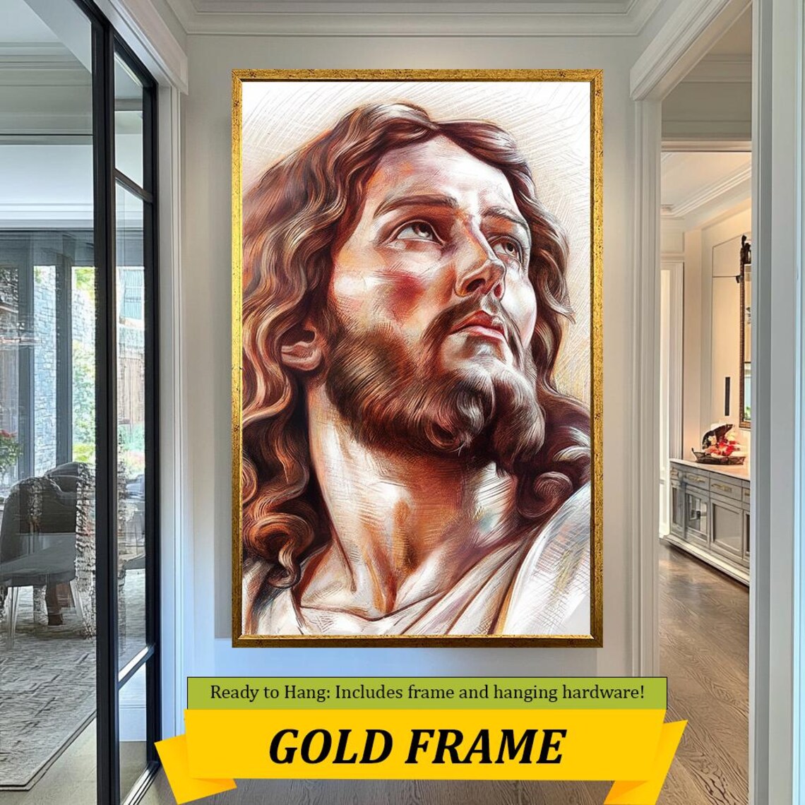 Jesus Christ Looking Heavenward Warm Colored Pencil Portrait Sketch Print - Image 5
