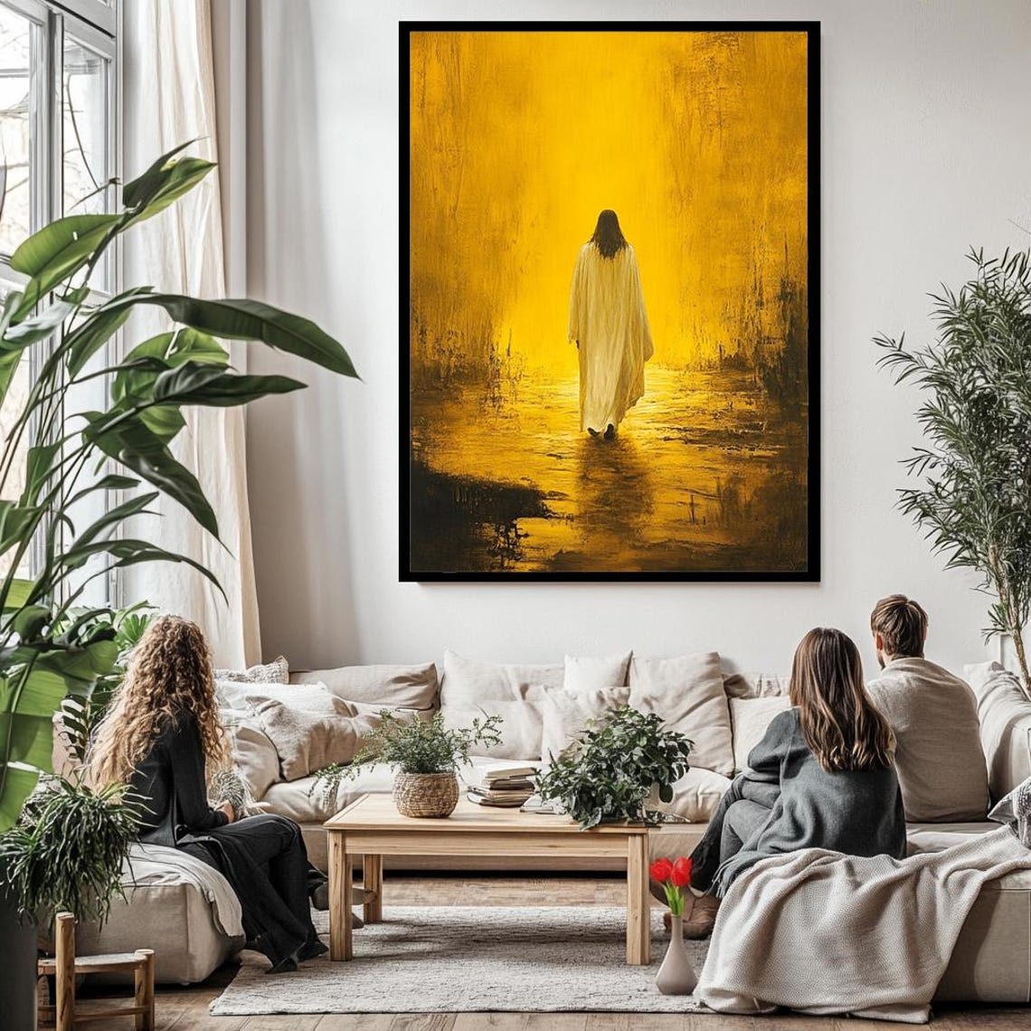Jesus Walking Toward Golden Light Back View Radiant Faith Art Poster - Image 3