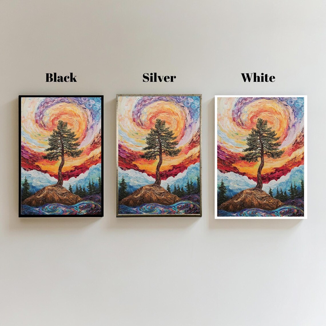 Lone Pine Tree Swirling Sunset Impasto Colorful Nature Art Poster - Image 5