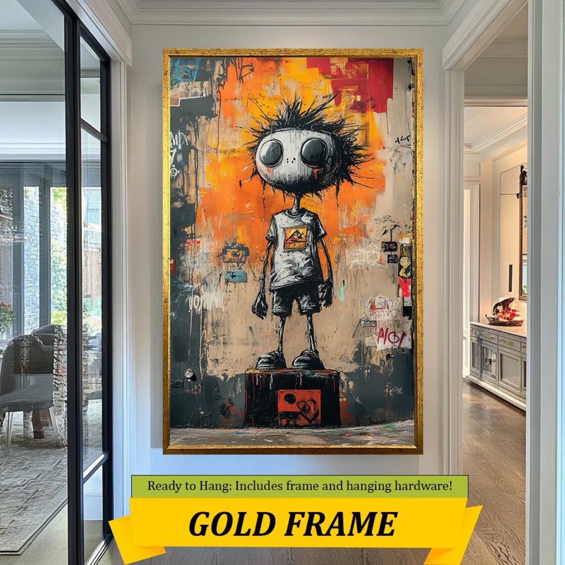 Street Art Kid Character Big Eyes Graffiti Wall Urban Orange Print - Image 5