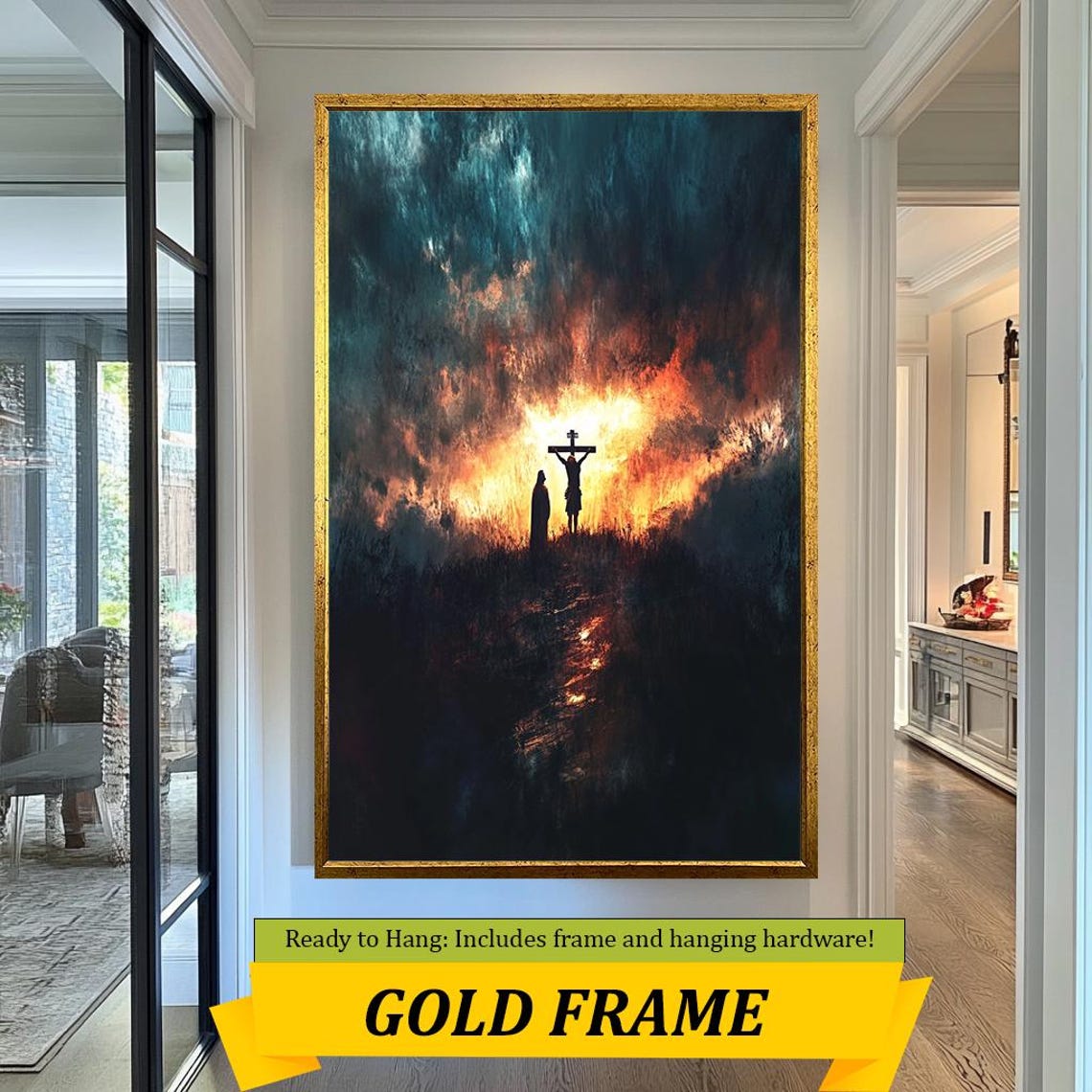 Crucifixion Cross Silhouette Fiery Orange Storm Clouds Night Poster - Image 5